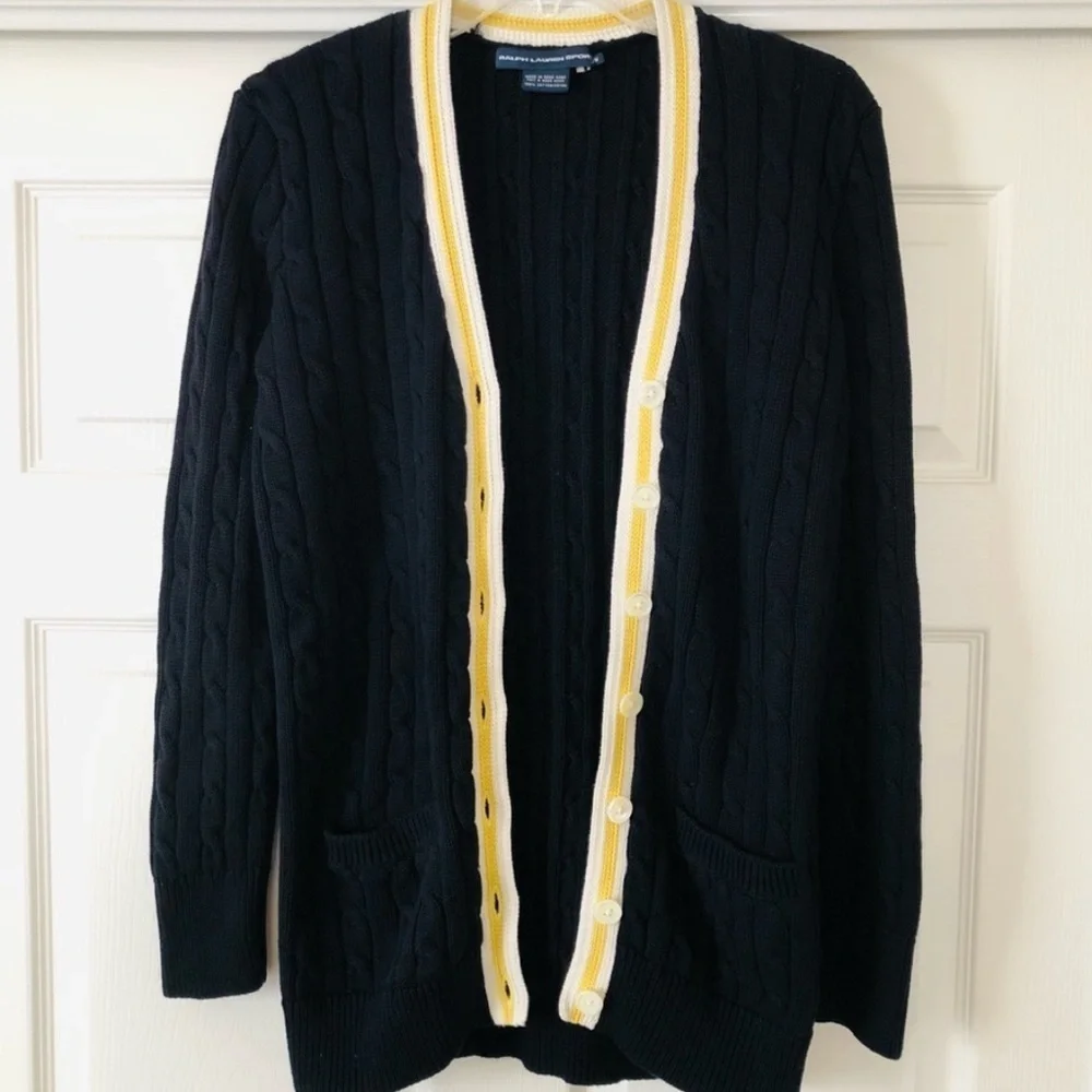 Ralph Lauren Sport Cardigan cable knit 100% cotton size XS Beige - Picture 2 of 5